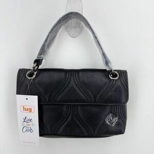 Lug Handbag Black Pebbled Leather‎ Quilted Shoulder Bag/ Purse New With Tags